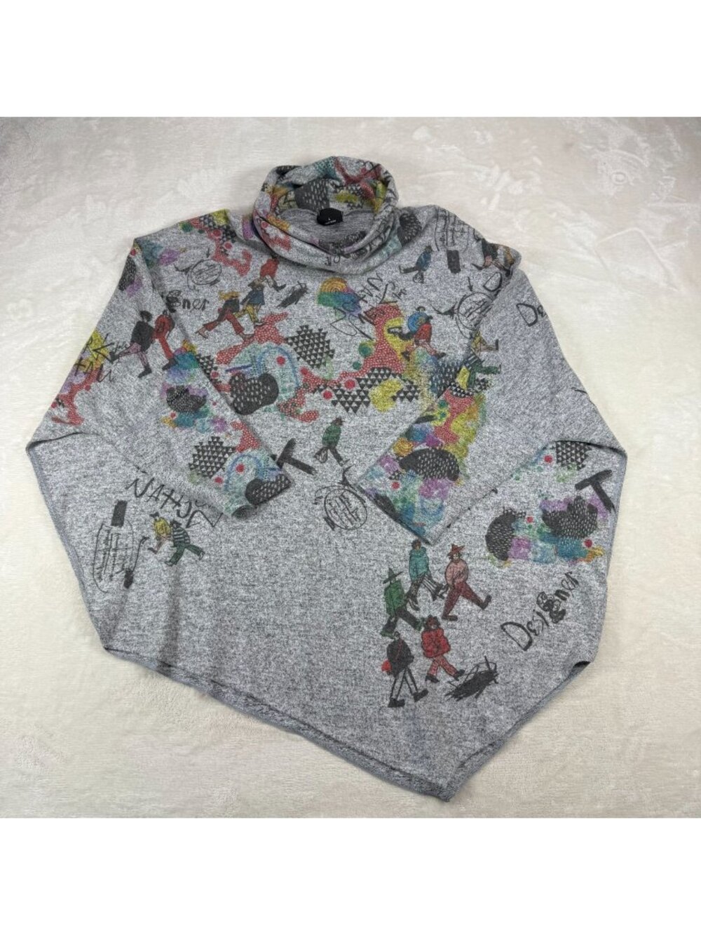 Inoah Art To Wear Cowl Neck Tunic Top Womens L Asymmetrical Whimsical Dolman